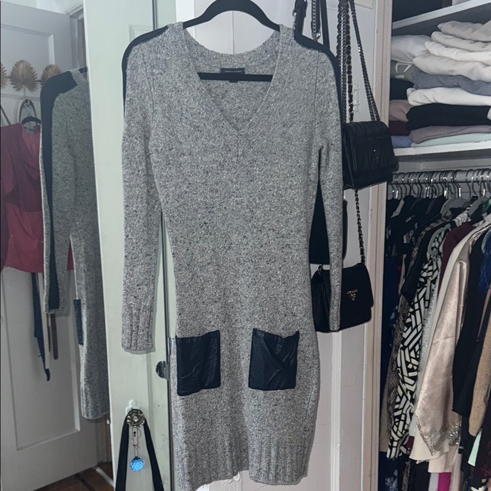 Tommy Hilfiger Gray and Black Long Sleeve Dress